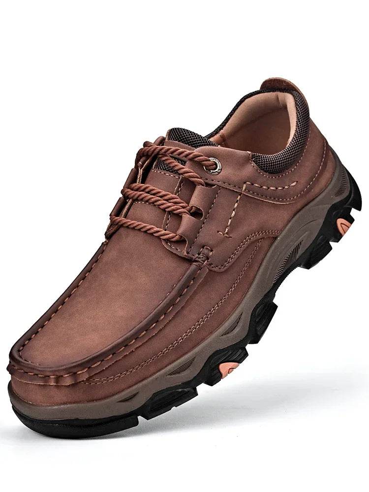 Handmade Leather Casual Mens Shoes Antiskid Man Loafers Comfort Walking Shoes All-match Men Treking Flats Hot Sale Hiking Shoes