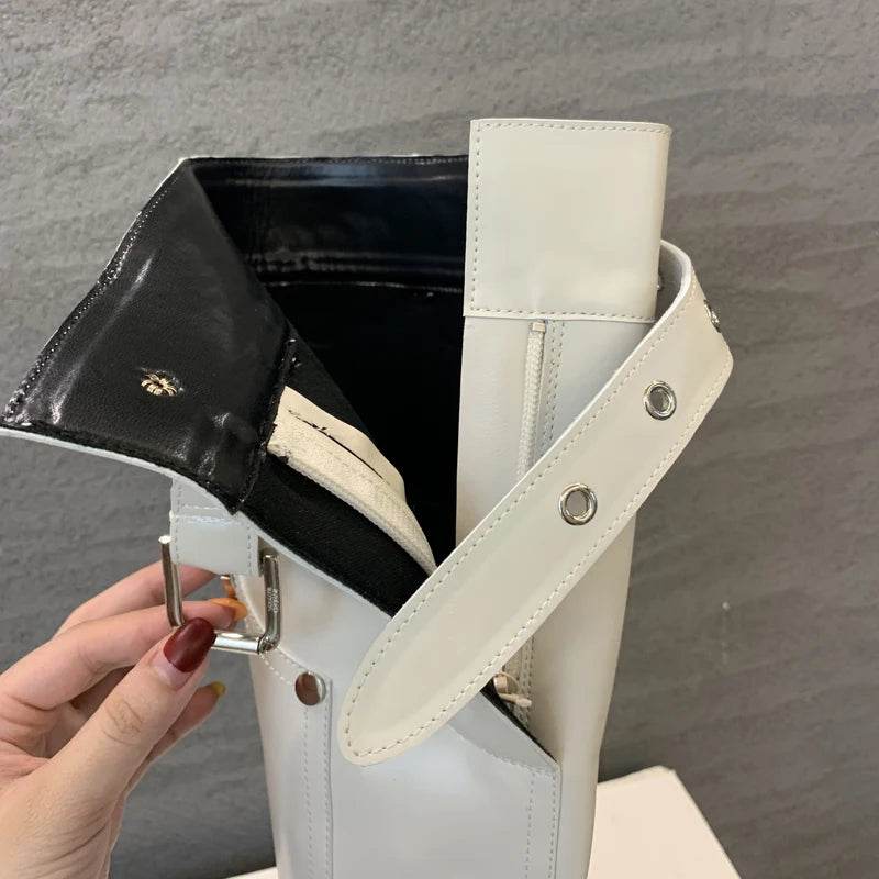 Winter Street Style Wedges Heels Knee-High Women Boots Fashion Belt Buckle Long Booties Designer Shoes Zapatos De Mujer - Touchy Style