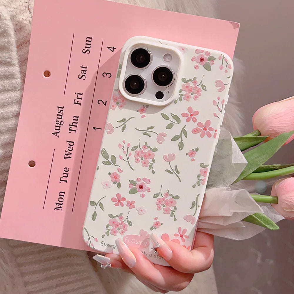 حافظات هواتف لطيفة - نمط فرع زهرة لأجهزة iPhone 16، 15، 14، 13، 12، 11 Pro Max، XS، XR، 7 8 Plus - غطاء ممتص للصدمات من السيليكون الناعم غير اللامع