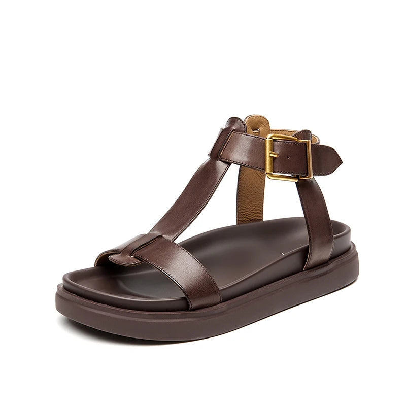 BEAUTODAY Gladiator Sandals Women Genuine Cow Leather T-Strap Platform Sandal Leisure Summer Ladies Shoes Handmade 32429