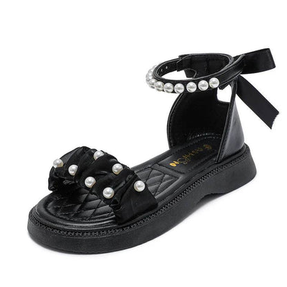 Summer Sandals for Girls 2024 New Versatile Dancing Shoes PU Leather Soft Non-slip Casual Beading Wedge Shoe for Princess H01071 - Touchy Style