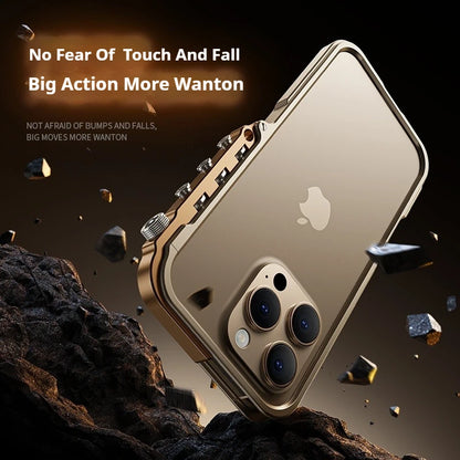 Cyberpunk Punk Mechanical Phone Frame Case For iPhone 16 15 14 13 Pro Max Plus Aluminum Alloy Metal Shockproof Bumper Cover