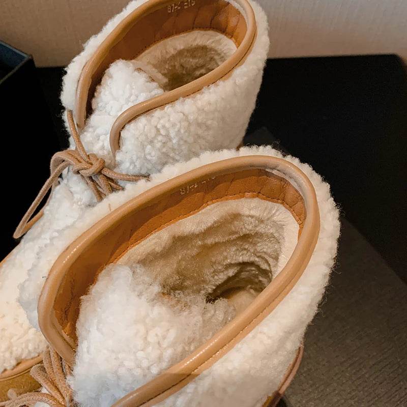 JOZHAMTA Size 34-40 Women Mid-Calf Boots Fashion Warm Plush British Booties High Snow Boots Female Thick Wool Soles Heels Boots - Touchy Style