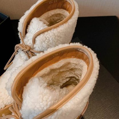 JOZHAMTA Size 34-40 Women Mid-Calf Boots Fashion Warm Plush British Booties High Snow Boots Female Thick Wool Soles Heels Boots - Touchy Style