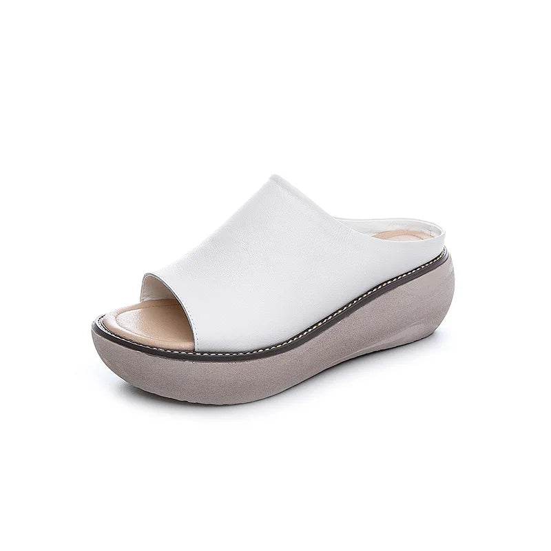 Genuine Leather Summer Shoes Women Slippers Wedges Outside Slides Leisure 2024 New Handmade Concise Ladies Slippers