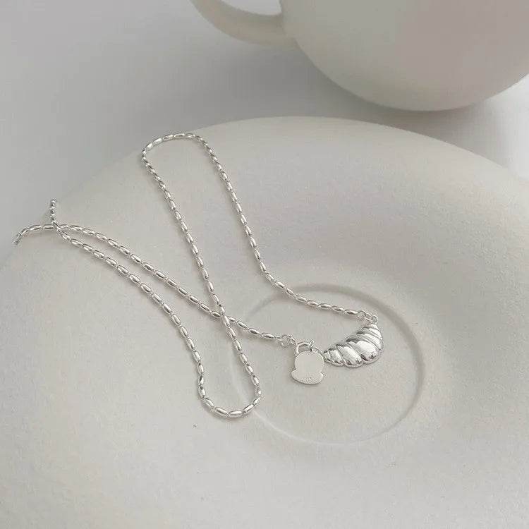 PANJBJ 925 Sterling Silver Croissant Necklace For Women Bead Bread Design Versatile Amusing Ins Sweet Jewelry Dropshipping - Touchy Style