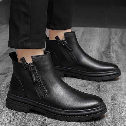 Classic Side Zipper Mens Leather Boots Autumn Winter Male Ankle Boots Comfy Non-Slip Motorcycle Boots Warm Winter Shoes for Men - Touchy Style