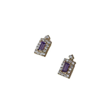 925 Sterling Silver Plated 14K Gold Purple Shiny Zircon Geometry Earrings for Women French Elegance Romance Jewelry - Touchy Style