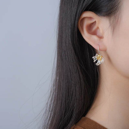 Lotus Fun Original 18K Gold Elegant Chrysanthemum Flower Dangle Earrings for Women Real 925 Sterling Silver Party Fine Jewelry - Touchy Style