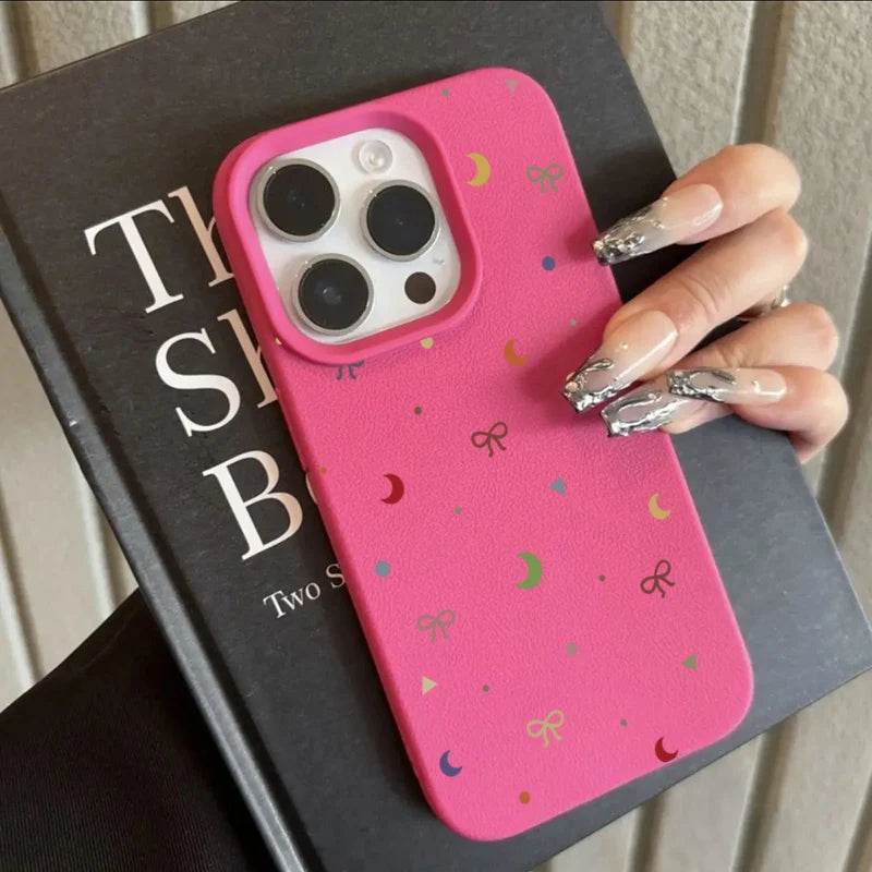Cute Phone Cases For iPhone 11, 12, 13, 14, 15, 16 Pro Max - Colorful Moon Bow Lichee Pattern - Silicone Cover - Touchy Style
