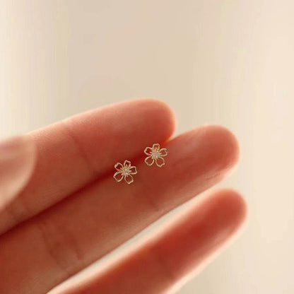 Genuine 925 Sterling Silver Plated 14K Gold Pink Zircon Cherry Blossom Earrings For Women Romantic Earrings Fine Jewelry - Touchy Style