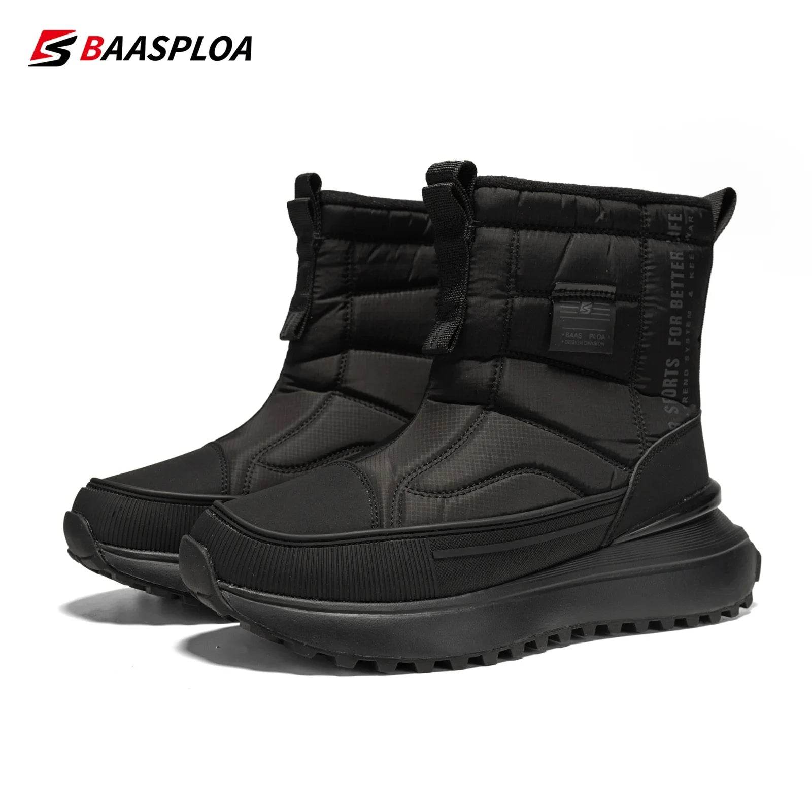 Baasploa Women Winter Snow Boots Leather Waterproof Ankle Boots for Men Fashion Plush Warm Walking Shoe Anti Slip Wear-Resistant - Touchy Style