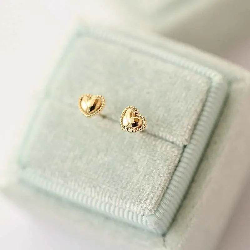 925 Sterling Silver 14k Gold Plated Stud Earrings Cute Cake Side Heart Earrings Simple Student Korean Jewelry Wholesale - Touchy Style