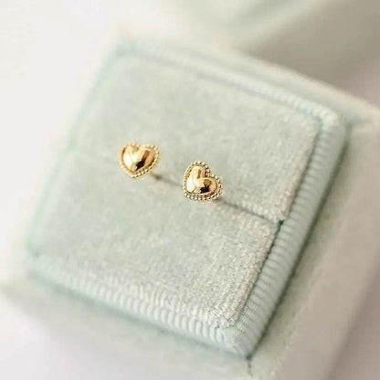 925 Sterling Silver 14k Gold Plated Stud Earrings Cute Cake Side Heart Earrings Simple Student Korean Jewelry Wholesale - Touchy Style