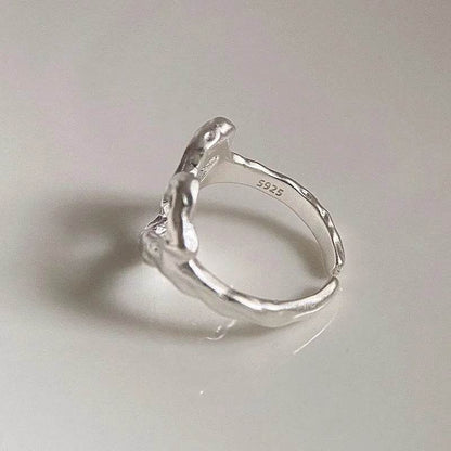 PANJBJ 925 Sterling Silver Love Herat Rings For Women Liquid Lava Hollow Out Design Fashion Versatile Jewelry Gift Dropshipping - Touchy Style