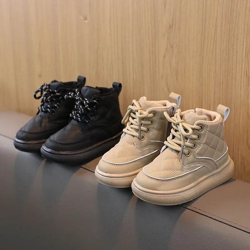 2024 Fashion Plaid Autumn Baby Girl Shoes Boys Ankle Boots Flexible Thick Bottom Children Snow Boots New Kids Winter Shoe G06253 - Touchy Style