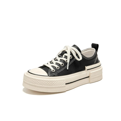 BEAUTODAY Canvas Shoes Women Split Leather Solid Color Spring Outdoors Lace-up Ladies Shoes Handmade 29248