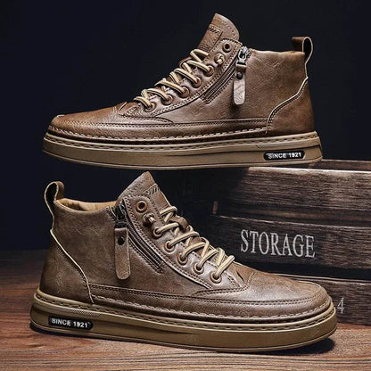 Leather Boots Men Spring High Casual Shoes for Men Trend Zipper Walk Flats Winter Shoes Vulcanized Ankle Boots New Zapatillas - Touchy Style
