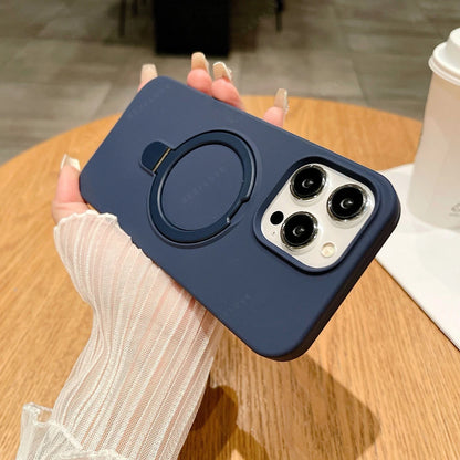Liduid Silicone Magnetic Stand Phone Case For iPhone 15 14 16 Plus 11 12 13 16 Pro Max Magsafe Charge Protector Soft Cover