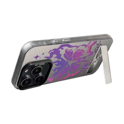 Purple Butterfly Phone Holder Case for iPhone 15 16 14 13 12 11 Pro Max X Xs Max XR 7 8 Plus Mini Luxury Aurora Stand Cover