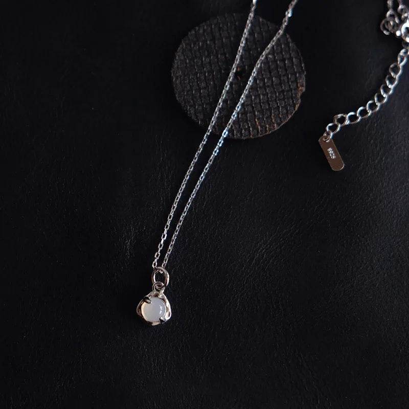 925 Sterling Silver Necklace Charm Jewelry - Geometry Jade - Round Simple Pattern - N2390 - Touchy Style