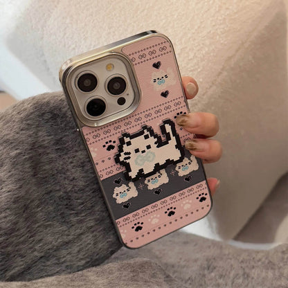 Cute Phone Cases For iPhone 16, 15, 14, 13, 12, 11 Pro Max - Pet Cat, Puppy Pixel Stick Plating Art - IC4050 - Touchy Style