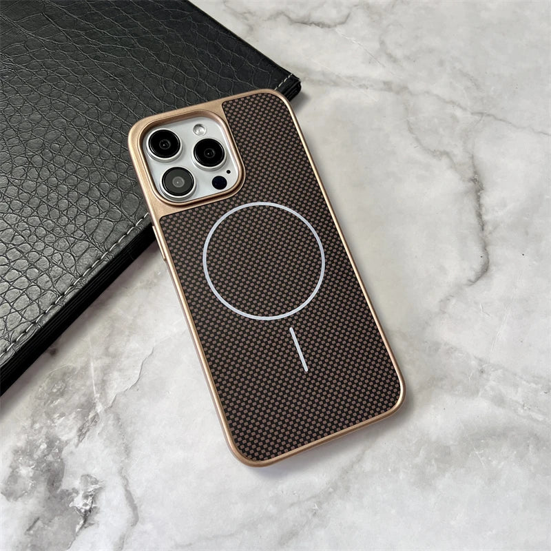 Carbon Fiber Textured Magnetic Phone Case for Magsafe IPhone 16 15 14 13 12 11 Pro Max Plus 16Pro 15Pro IPones Mac Safe Cover