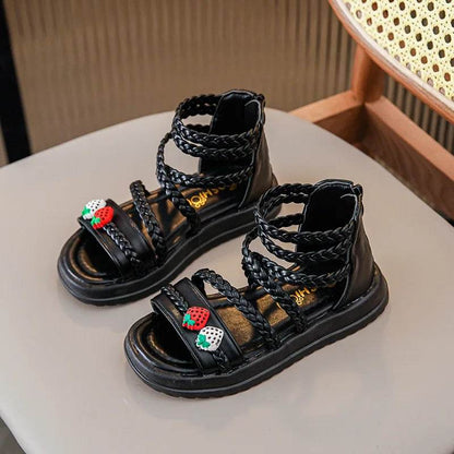 Kids Girls GLADIATOR Sandals Open Toe Knitted Strawberry 2023 New Summer Non Slip Flat Children Casual Shoes Roman Shoes Simple - Touchy Style