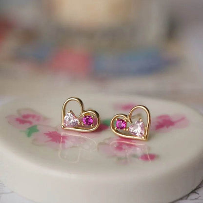Genuine 925 Sterling Silver Sweet Trendy Romantic Elegant Heart CZ Stud Earrings for Women Wedding Jewelry - Touchy Style