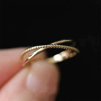 925 Sterling Silver Plated 14K Gold Simple Line Ring for Women Korean Fashion Temperament Everyday Jewelry Accessories - Touchy Style