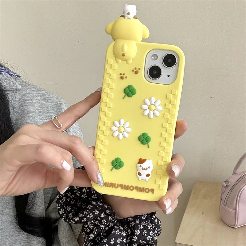 Cute 3D Cartoon PomPomPurin Phone Case For iPhone 16 15 14 13 12 Pro Max 11 Soft Silicone  - Cute Phone Cases