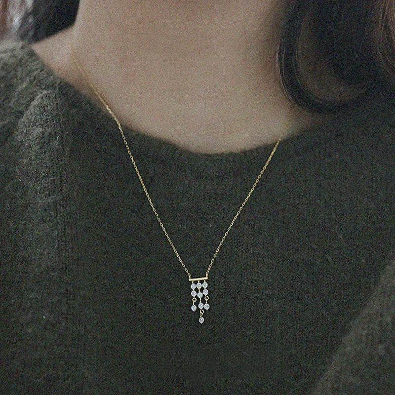 French Luxury S925 Sterling Silver Plated 14K Gold Necklace Gorgeous Vintage Tassel Zircon Pendant Necklace for Women Jewelry - Touchy Style