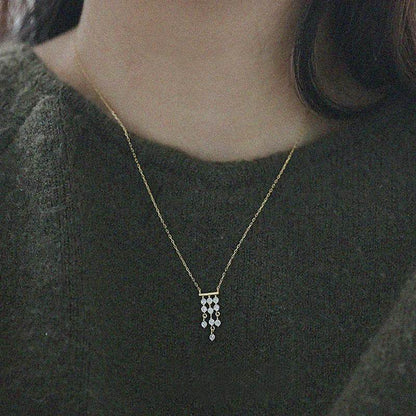 French Luxury S925 Sterling Silver Plated 14K Gold Necklace Gorgeous Vintage Tassel Zircon Pendant Necklace for Women Jewelry - Touchy Style