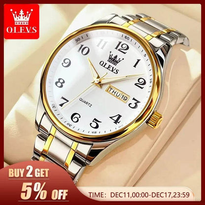 OLEVS Classic Bussiness Quartz Watch for Men Digital Dial Date Week Display Clock Luminous Waterproof Man Gold Wristwatches - Touchy Style