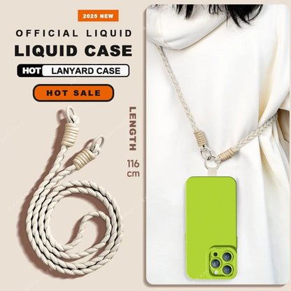 Lanyard Liquid Silicone Phone Case For iPhone 16 14 15 Plus 12 13 Mini 11 16 Pro X XR XS Max 16E SE Strap Protector Soft Cover