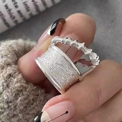 PANJBJ 925 Sterling Silver Geometry Wide Rings For Women Girl Texture Versatile Hip Hop Design Jewelry Gift Dropshipping - Touchy Style