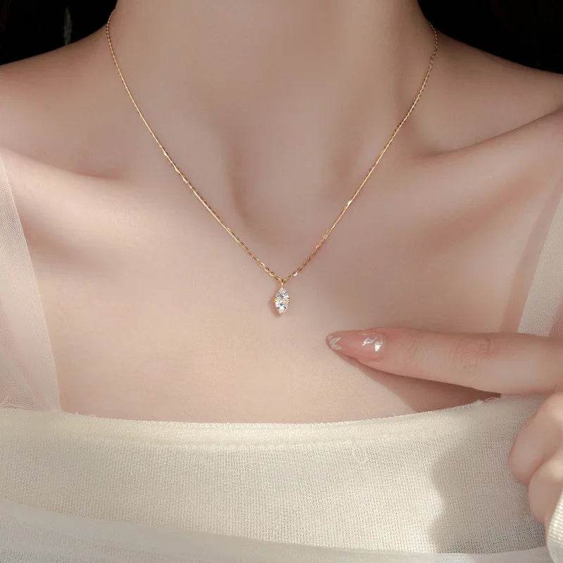 925 Sterling Silver Simple Water Drop Zircon Pendant Necklace for Women High Quality Exquisite Wedding Jewelry Accessories - Touchy Style