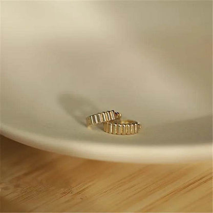 Retro Trendy Ribbed Earrings 925 Sterling Silver Plated 14K Gold Earrings for Women Versatile Jewelry - Touchy Style