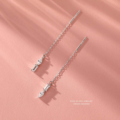 925 Sterling Silver Shiny Geometric Zircon Tassel Earrings Gift for Women S925 Wholesale Jewelry - Touchy Style