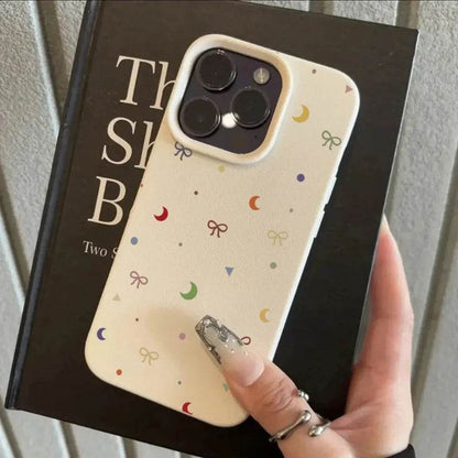 Cute Phone Cases For iPhone 11, 12, 13, 14, 15, 16 Pro Max - Colorful Moon Bow Lichee Pattern - Silicone Cover - Touchy Style