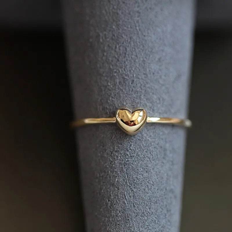 925 Sterling Silver Plated 14K Gold Simple Heart Ring for Women Korean Cute Everyday Jewelry Accessories - Touchy Style