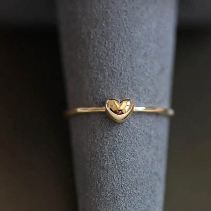 925 Sterling Silver Plated 14K Gold Simple Heart Ring for Women Korean Cute Everyday Jewelry Accessories - Touchy Style