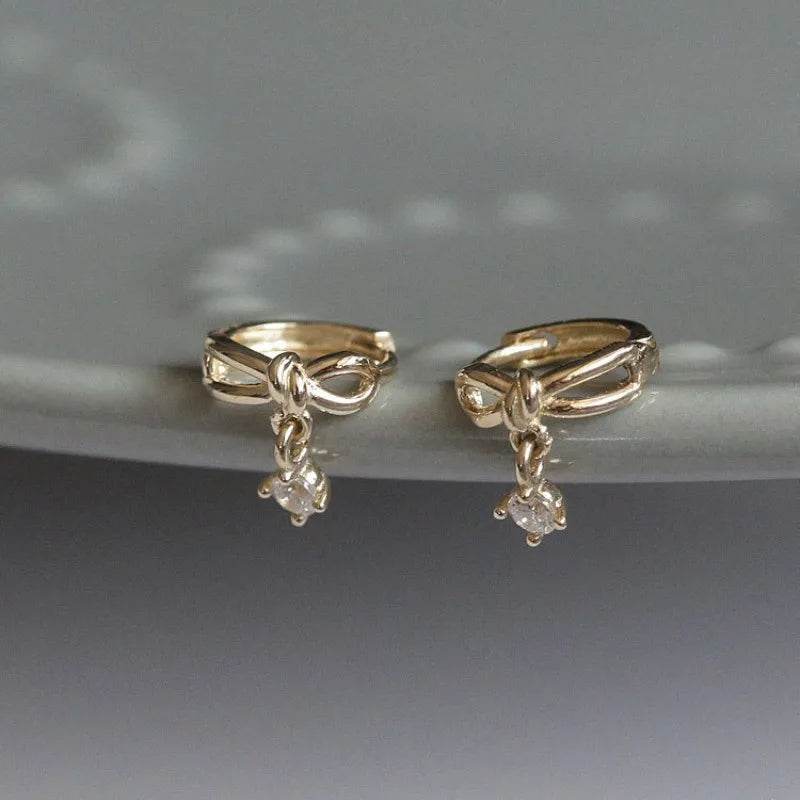 925 Sterling Silver Korean Sweet Bow Zircon Pendant Earrings for Women High Quality Simple Party Jewelry - Touchy Style