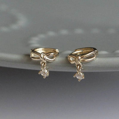 925 Sterling Silver Korean Sweet Bow Zircon Pendant Earrings for Women High Quality Simple Party Jewelry - Touchy Style