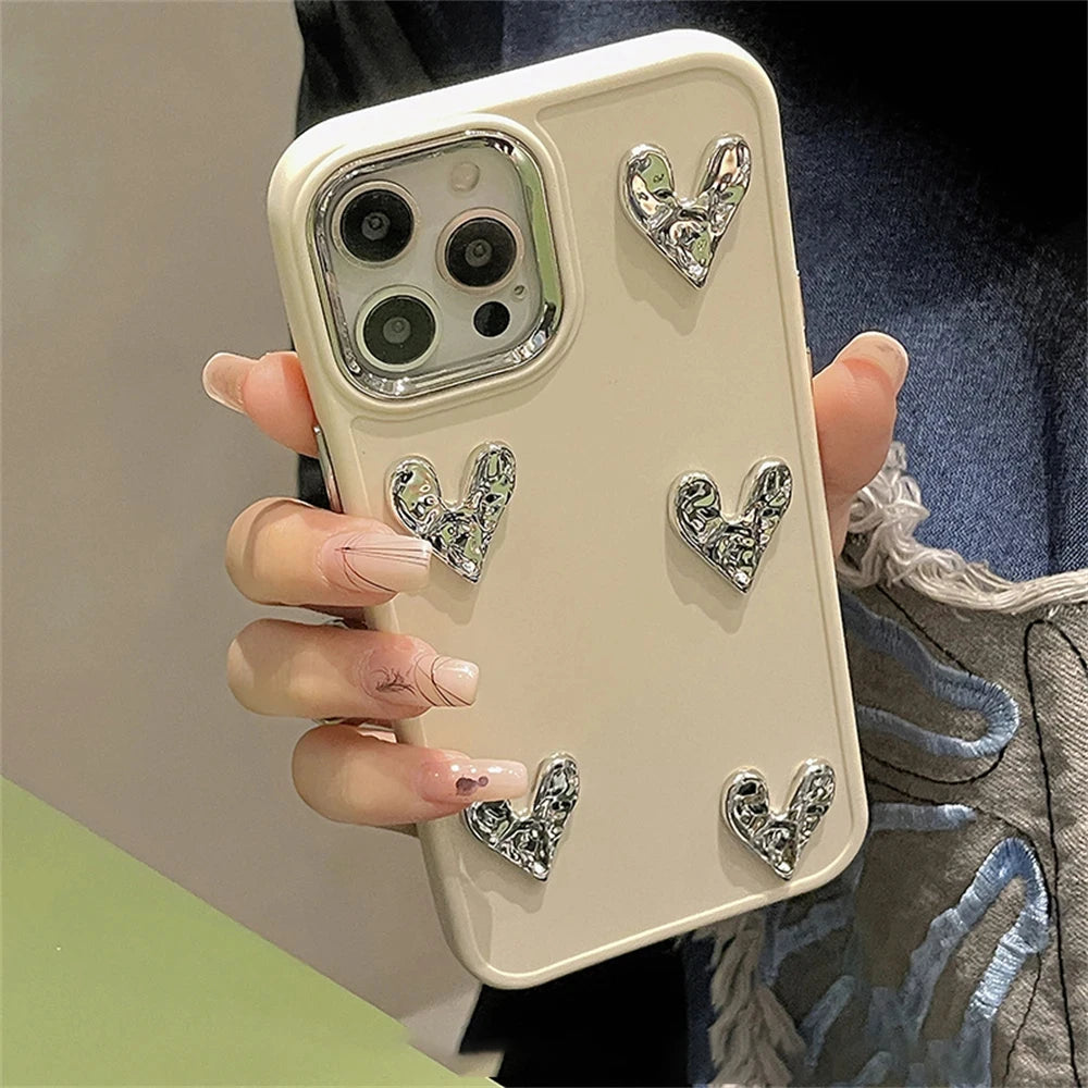 Cute Phone Cases for iPhone 14 Pro Max, 13, 12, 11, X, XS, XR, 7, and 8 Plus - 3D Heart Candy Color Cover - TSP360