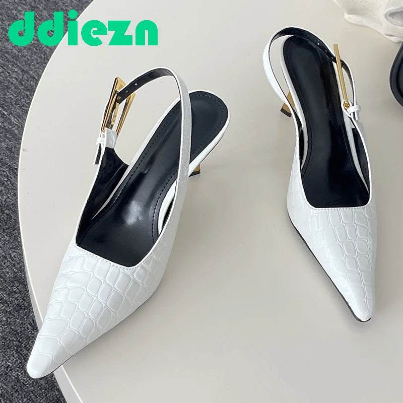 Women Heels Pumps Fashion Footwear Sandals Shoes For Female Shallow Ladies Thin High Heels Metal Buckle Strap Shoe - Touchy Style