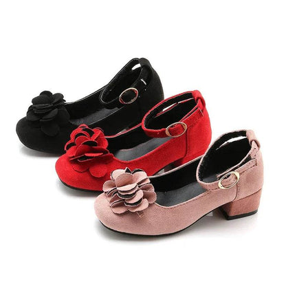 Girls Party Shoes High Heeled Fashion Princess with Flowers Sweet Chic Kids Leather Shoes for Wedding Model Shoes Ankle-strap - Touchy Style