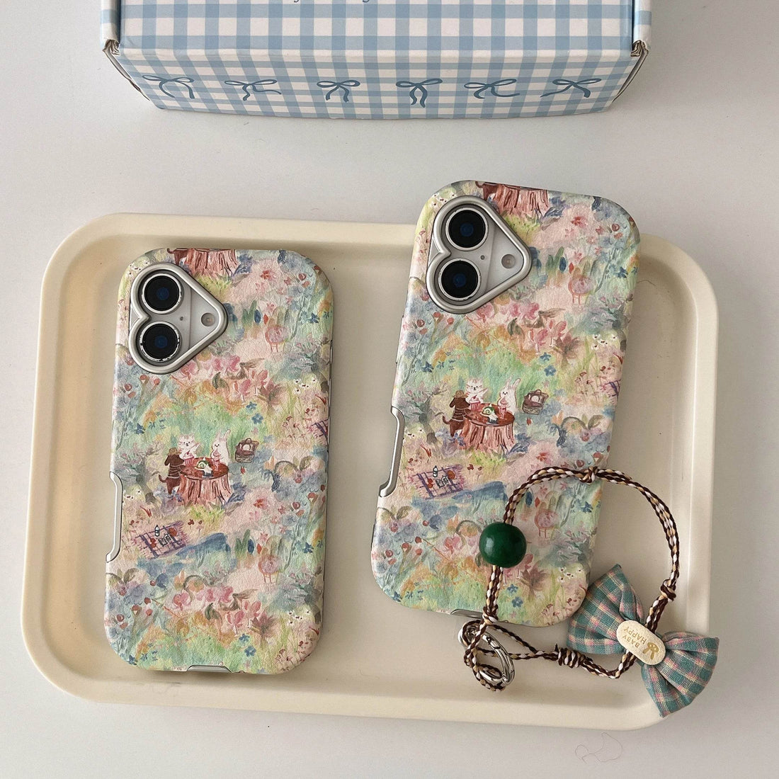 Cute Phone Cases For iPhone 16, 15, 14, 13 Pro Max - Vintage Oil Painting Animal Picnic in Garden - Electroplated Chic Cover - PC5330 - Touchy Style
