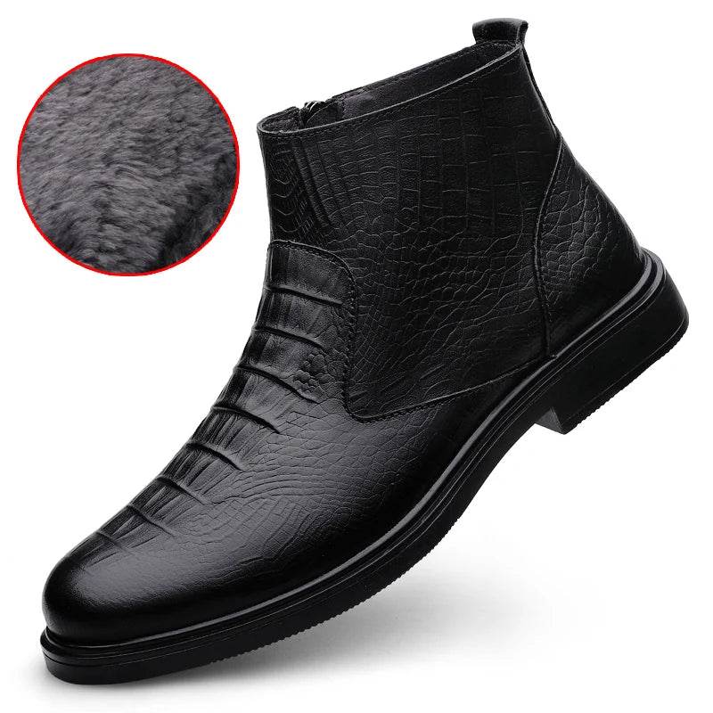 Genuine Leather Men Ankle Boots Casual Shoes Western Cowboy Boots Black Lace Up Wedding Office Dress Boots Men Business Shoes - Touchy Style