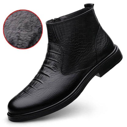 Genuine Leather Men Ankle Boots Casual Shoes Western Cowboy Boots Black Lace Up Wedding Office Dress Boots Men Business Shoes - Touchy Style